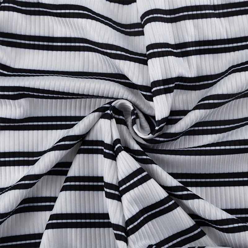 Striped Knit Top and Shorts Set with Button O Neck for Women