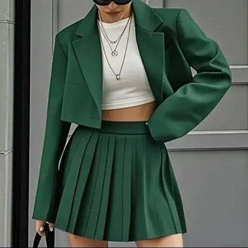 Cropped Blazer And Pleated Mini Skirt Set for Women