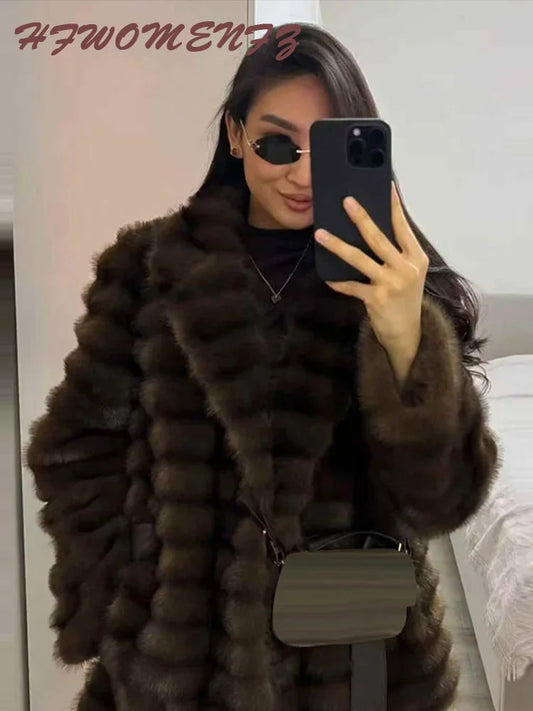 Faux Fur Belted Lapel Coat With Lace Up Front for Women