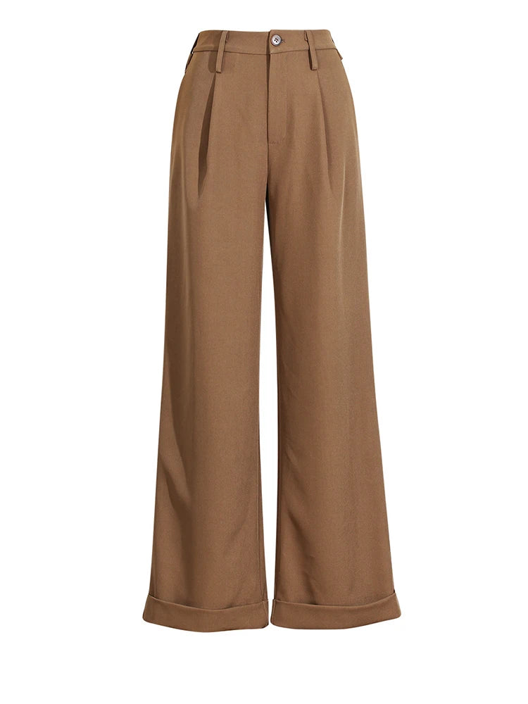 Caramel Shirt and Wide Leg Pants Two Piece Set for Women
