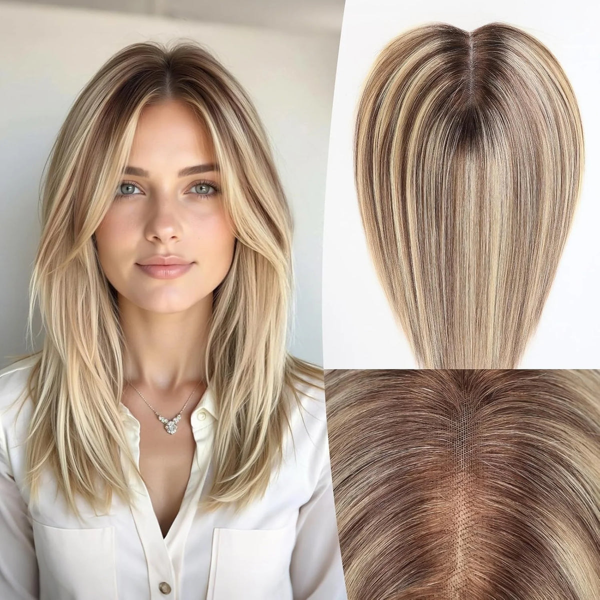 Brown And Blonde Highlighted Lace Front Hair Topper For Women