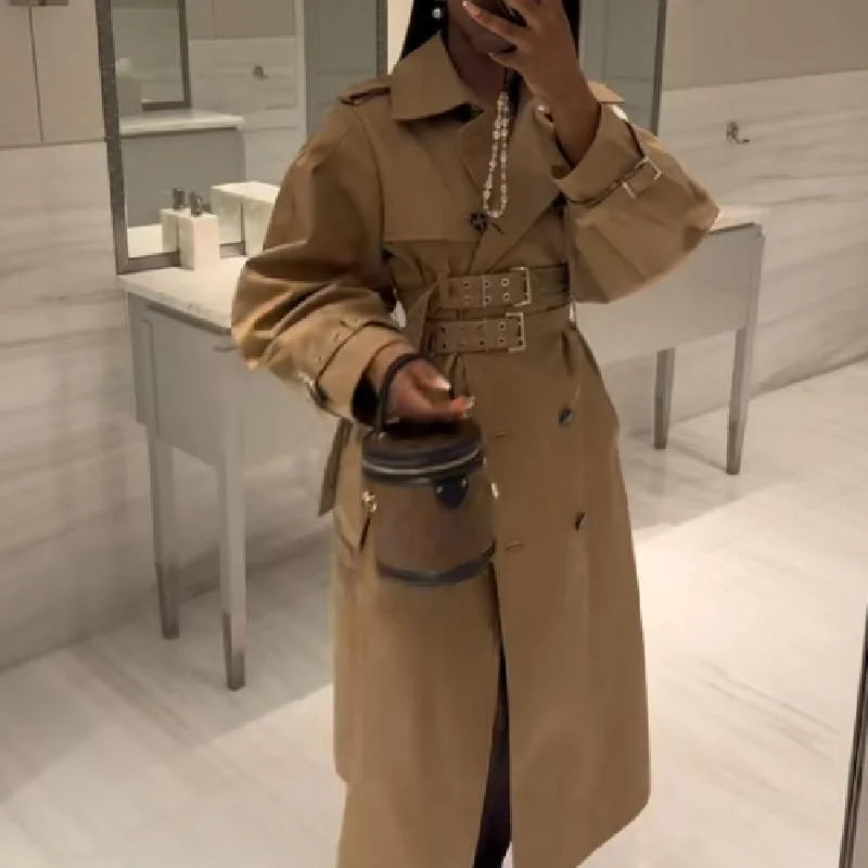 Chic Punk Trench Coat For Women Full Sleeve Loose Hooded Crop Jacket Lapel Bat Sleeve Long Coats 2025 New Lady Y2k Fall Outwears