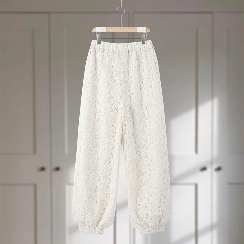 Bohemian Lace Trim Elastic Waist Lounge Pants for Women