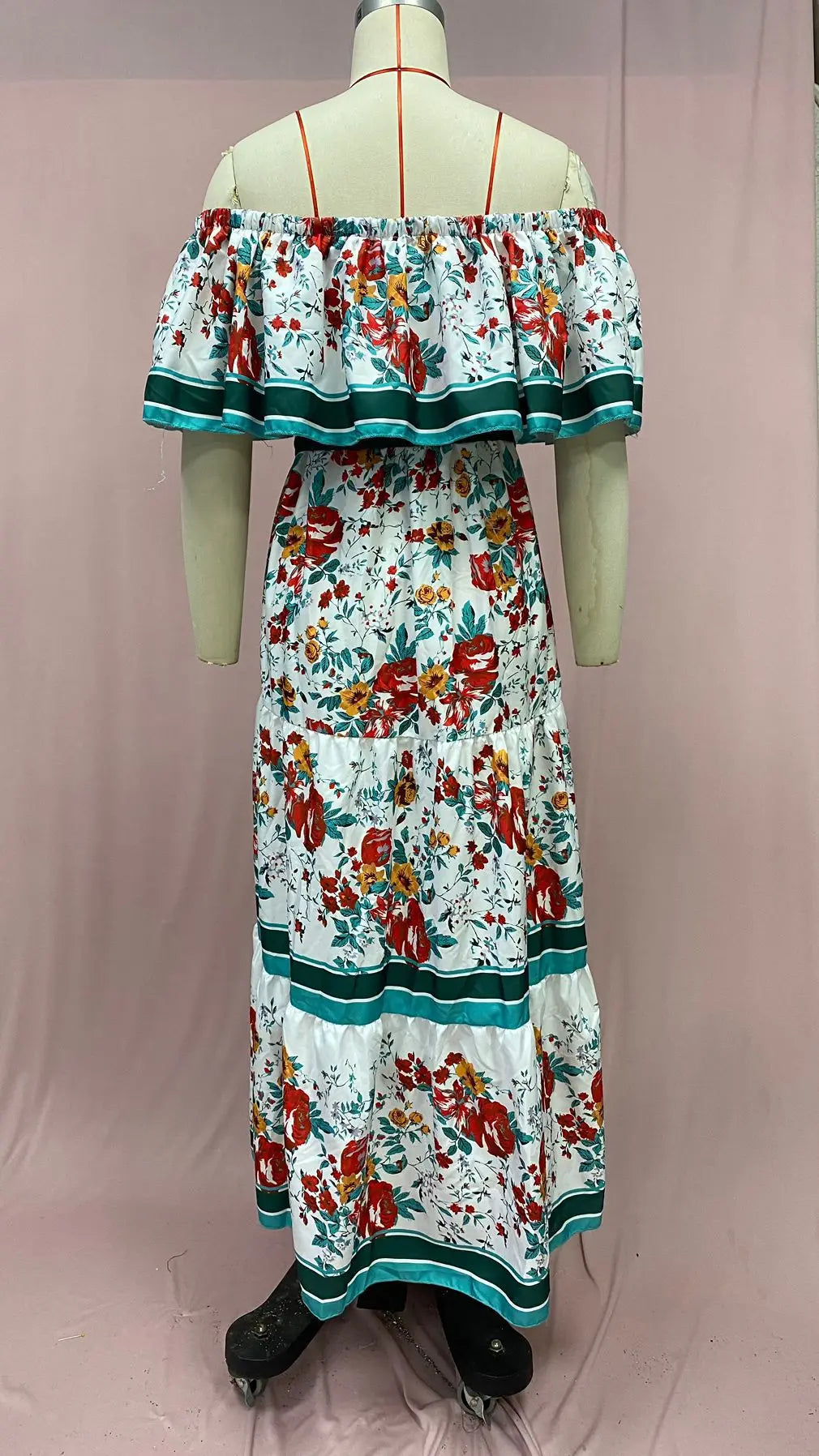 Floral Print Off Shoulder High Waist Dress for Women