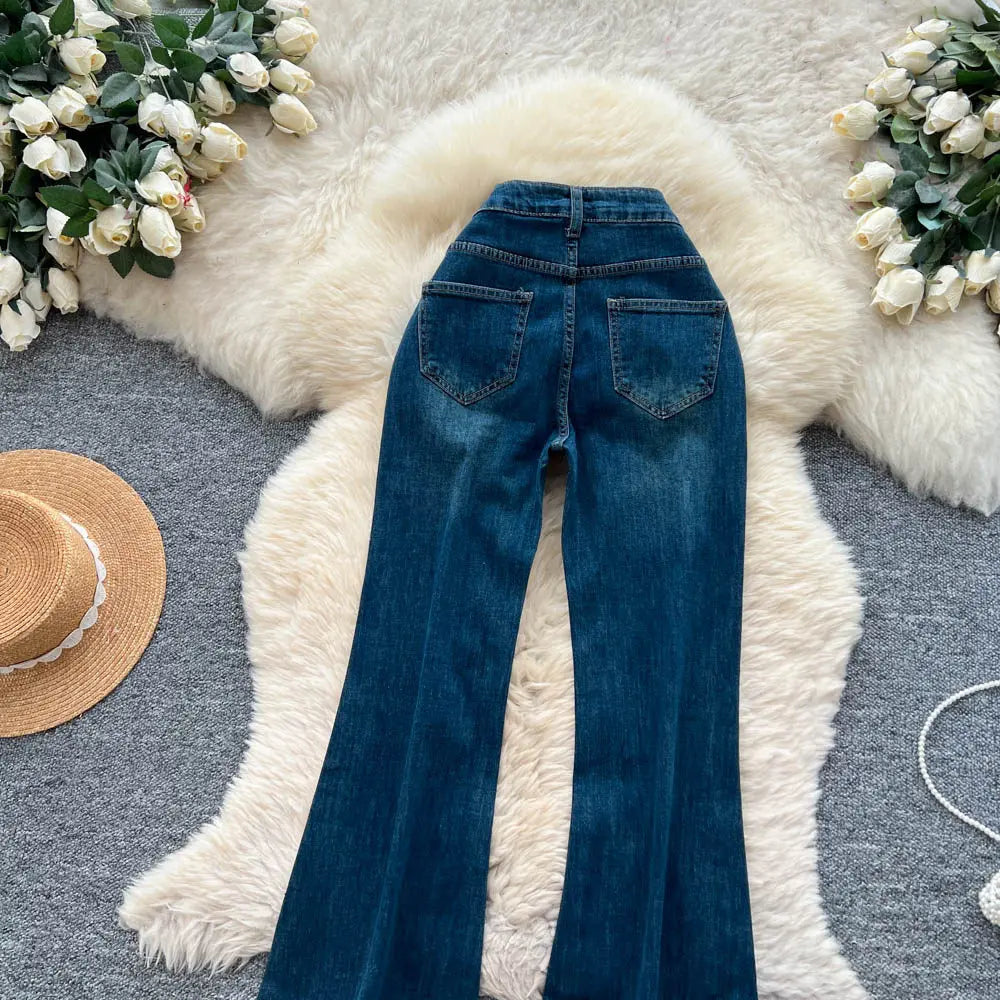 High-Waisted Rhinestone Embellished Flare Jeans for Women