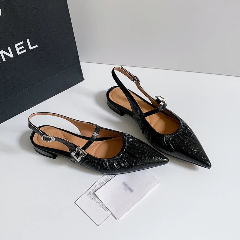 Genuine Leather Pleated Closed Toe Sandals for Women