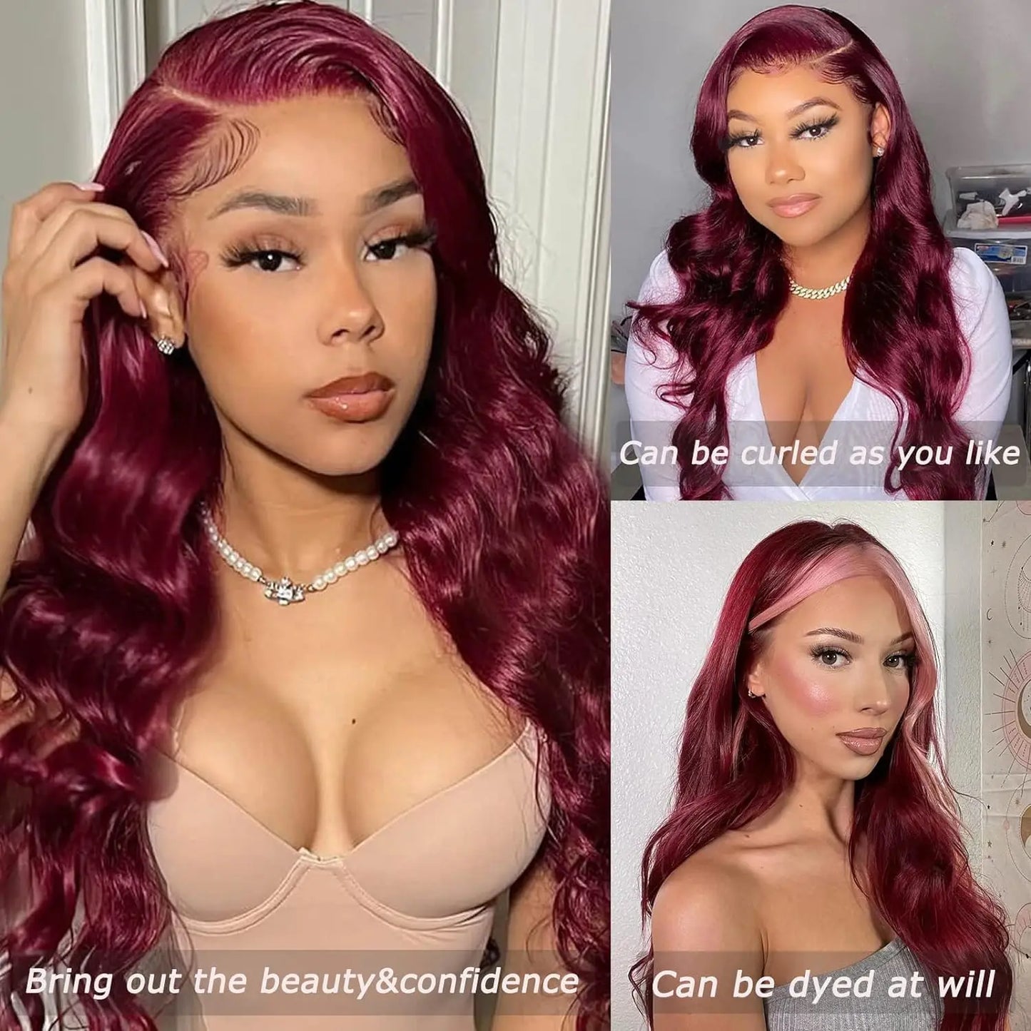 Long Burgundy Body Wave Brazilian Human Hair Wig for Women