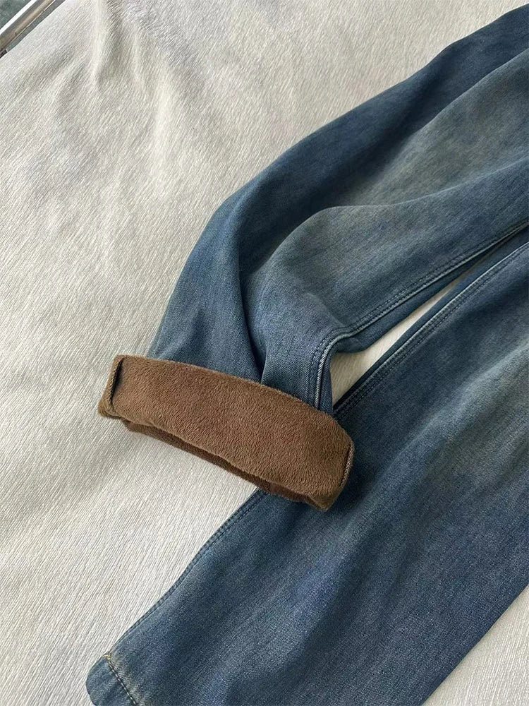 Velvet Baggy High Waist Denim Jeans