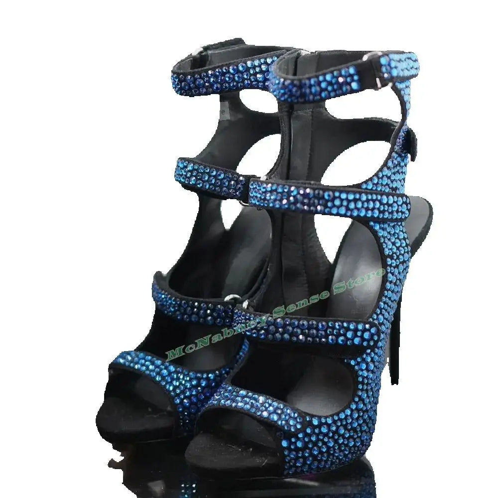 Elegant Crystal Peep Toe Sandals With Side Zipper for Women