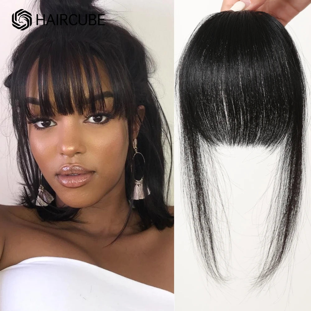 Natural Brown Remy Hair Clip In Bangs With Temples For Women