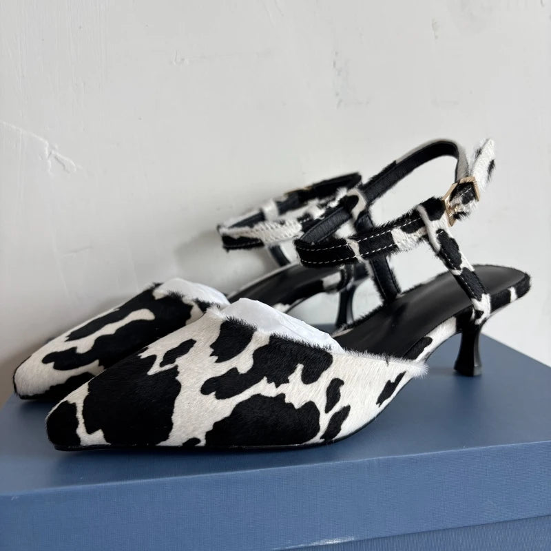 Leather Pointed Toe Mid Heel Sandals