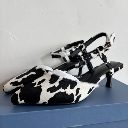 Leather Pointed Toe Mid Heel Sandals
