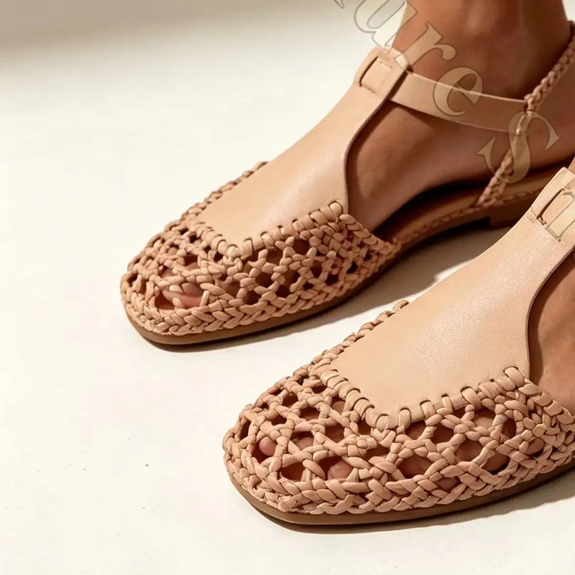 Woven Leather Closed Toe Sandals With Adjustable Buckle For Women