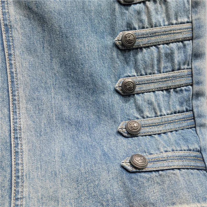 Classic Double Breasted Denim Two Piece Set For Women