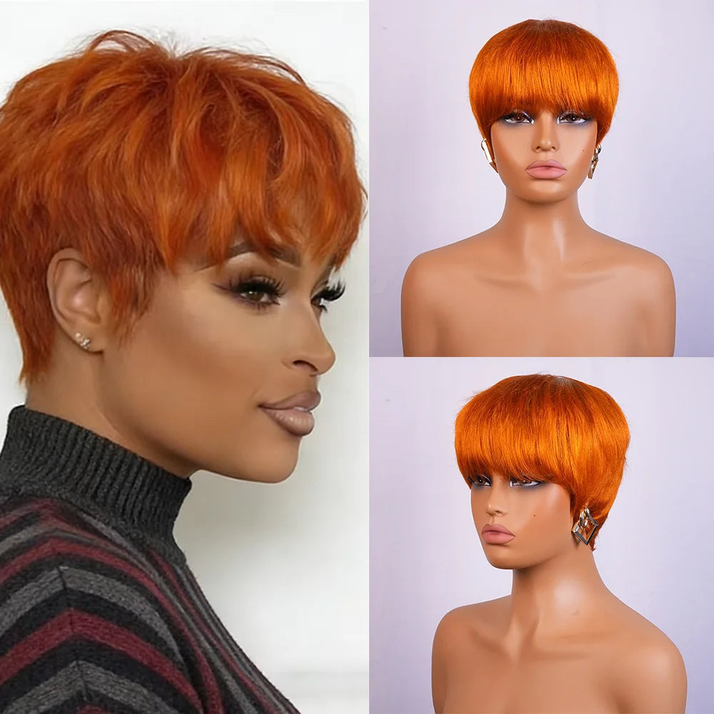 Realistic Short Straight Pixie Cut Human Hair Wig For Women