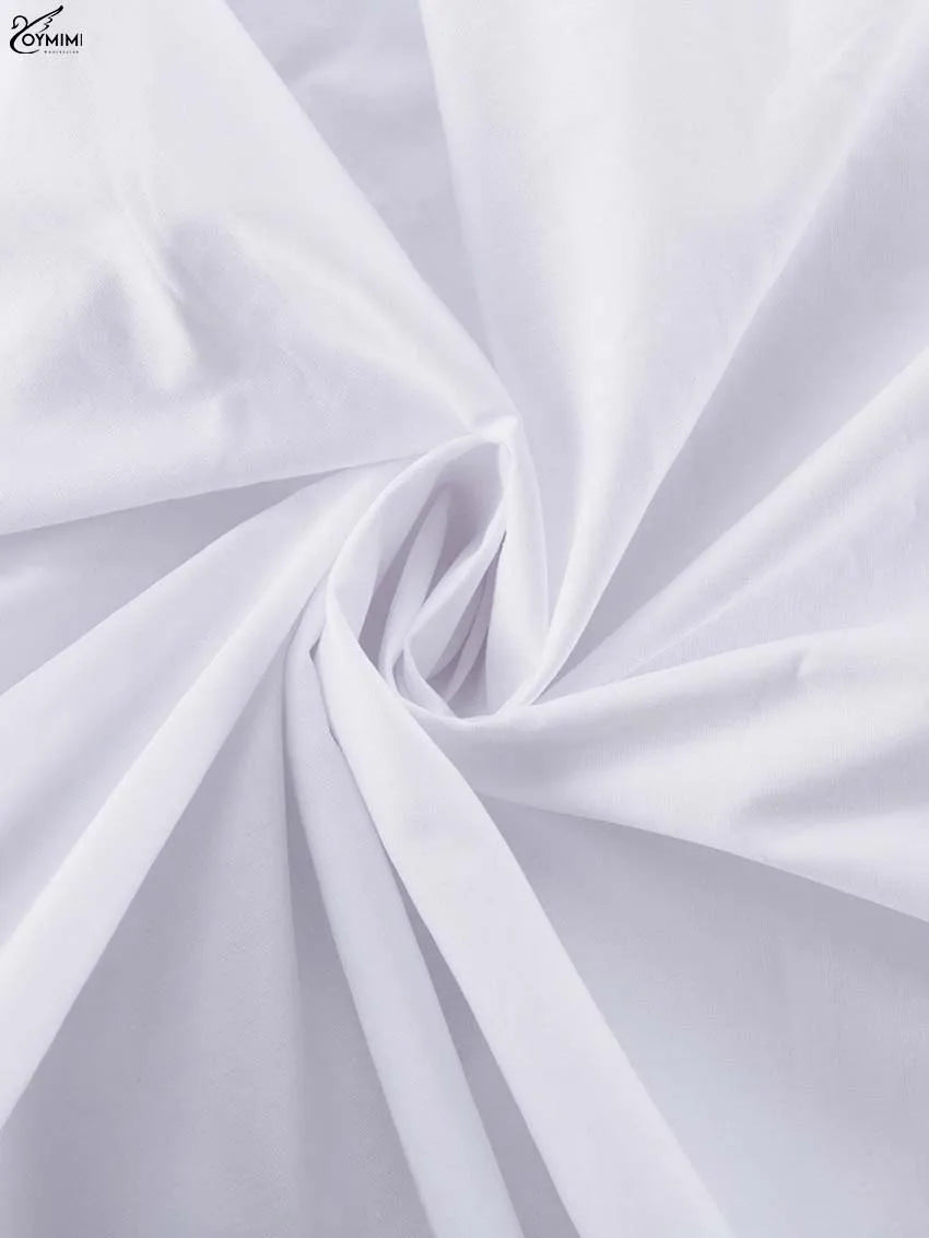 Oymimi Elegant White Lapel Women's Dress Fashion Three Quarter Sleeve Pockets Dresses Casual Button Pleated Ankle-Length Dresses