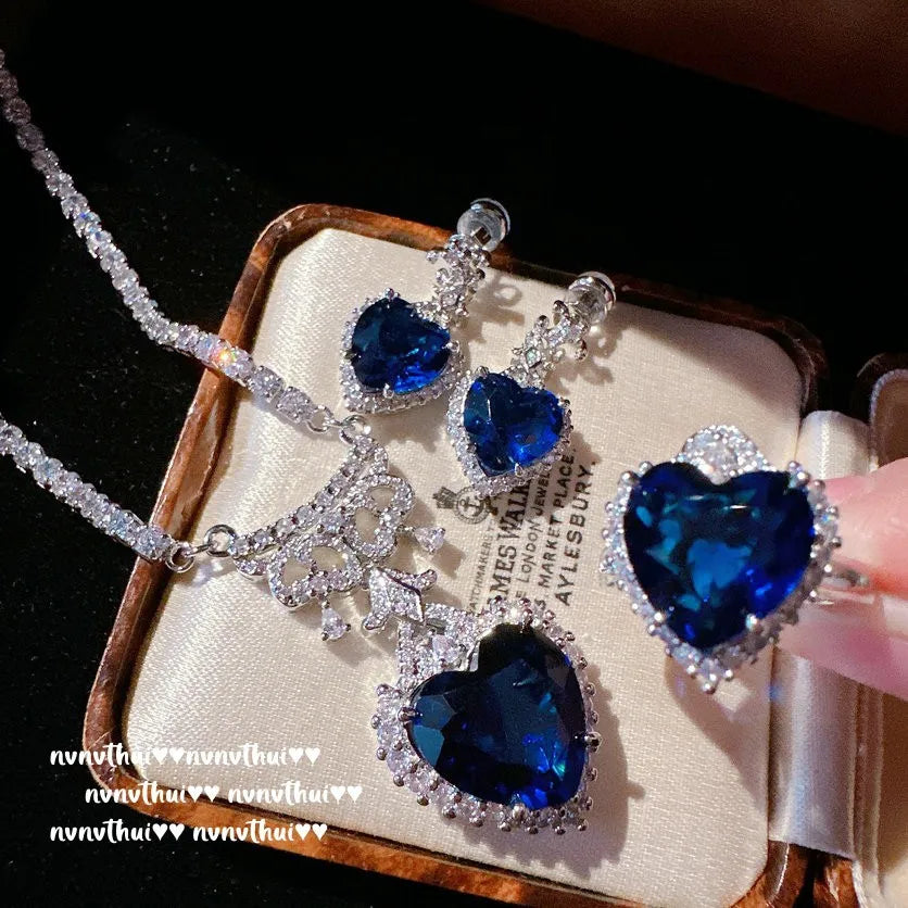 Elegant Blue Cubic Zirconia Bridal Jewelry Set for Women