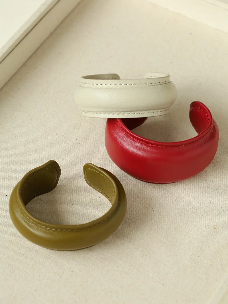 Elegant Minimalist Leather Wide Cuff Bracelet for Women