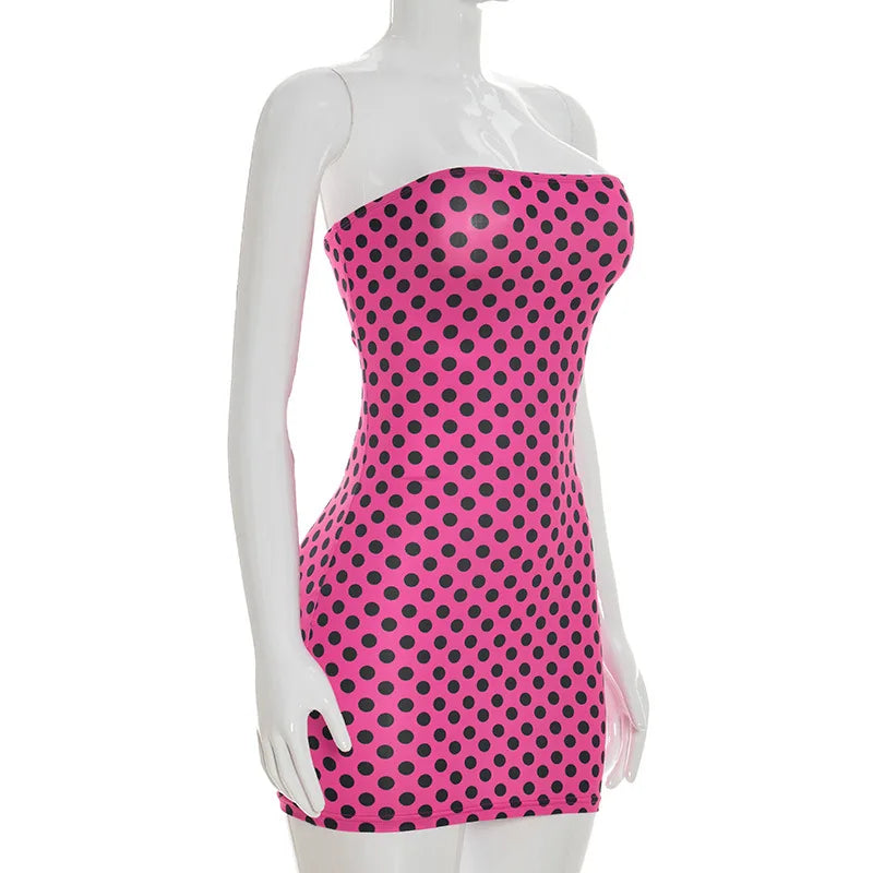 Polka Dot Print Sleeveless Backless Bodycon Dress for Women