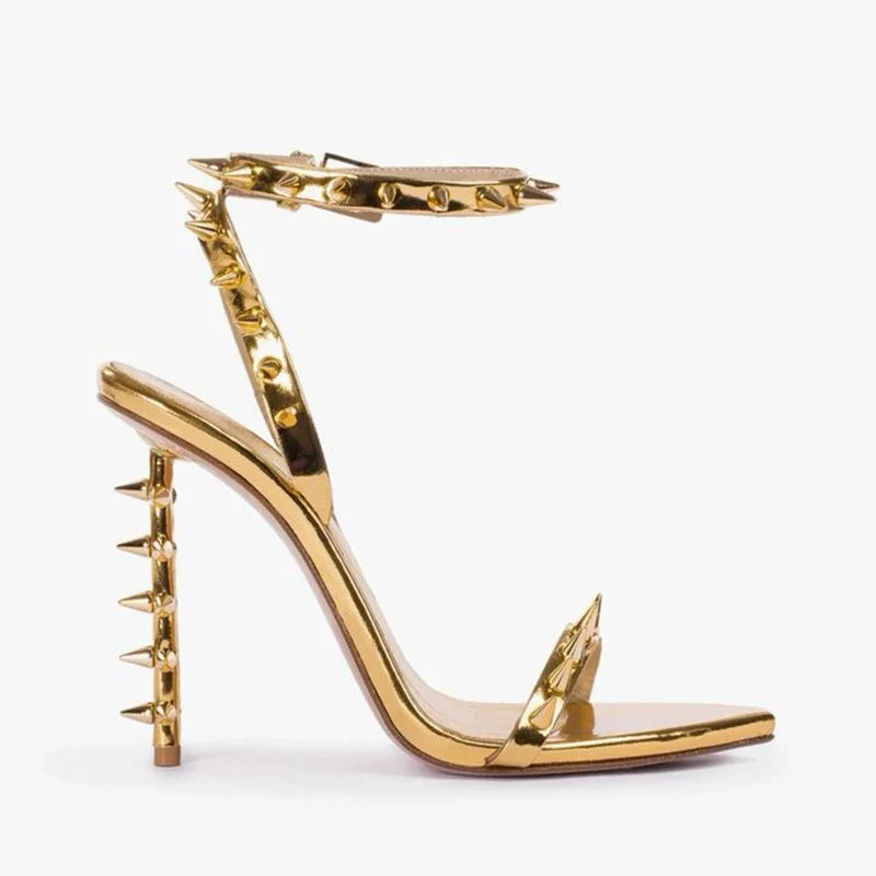 Pointed Toe Rivet Ankle Strap Stiletto Sandals for Women