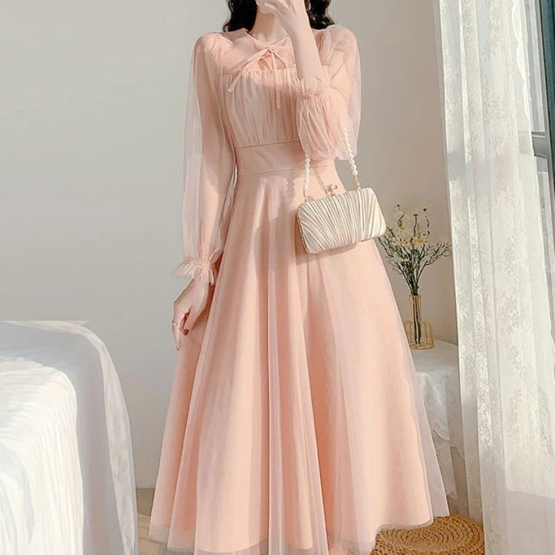 2026 Summer French Style Mesh Tulle Long Dress Women Elegant Fairy Party Maxi Dress Soft Aesthetic Holiday Beach Wear
