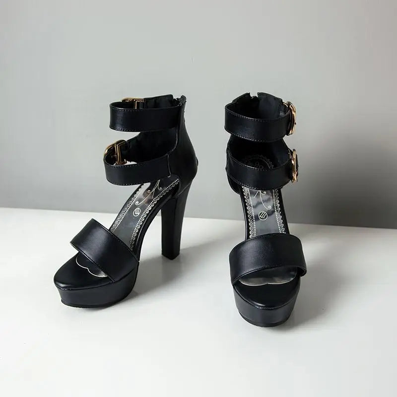 Chunky Platform Sandals with Zipper Buckles for Women