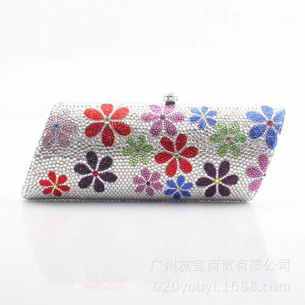 Sparkling Crystal Floral Evening Clutch Bag for Women