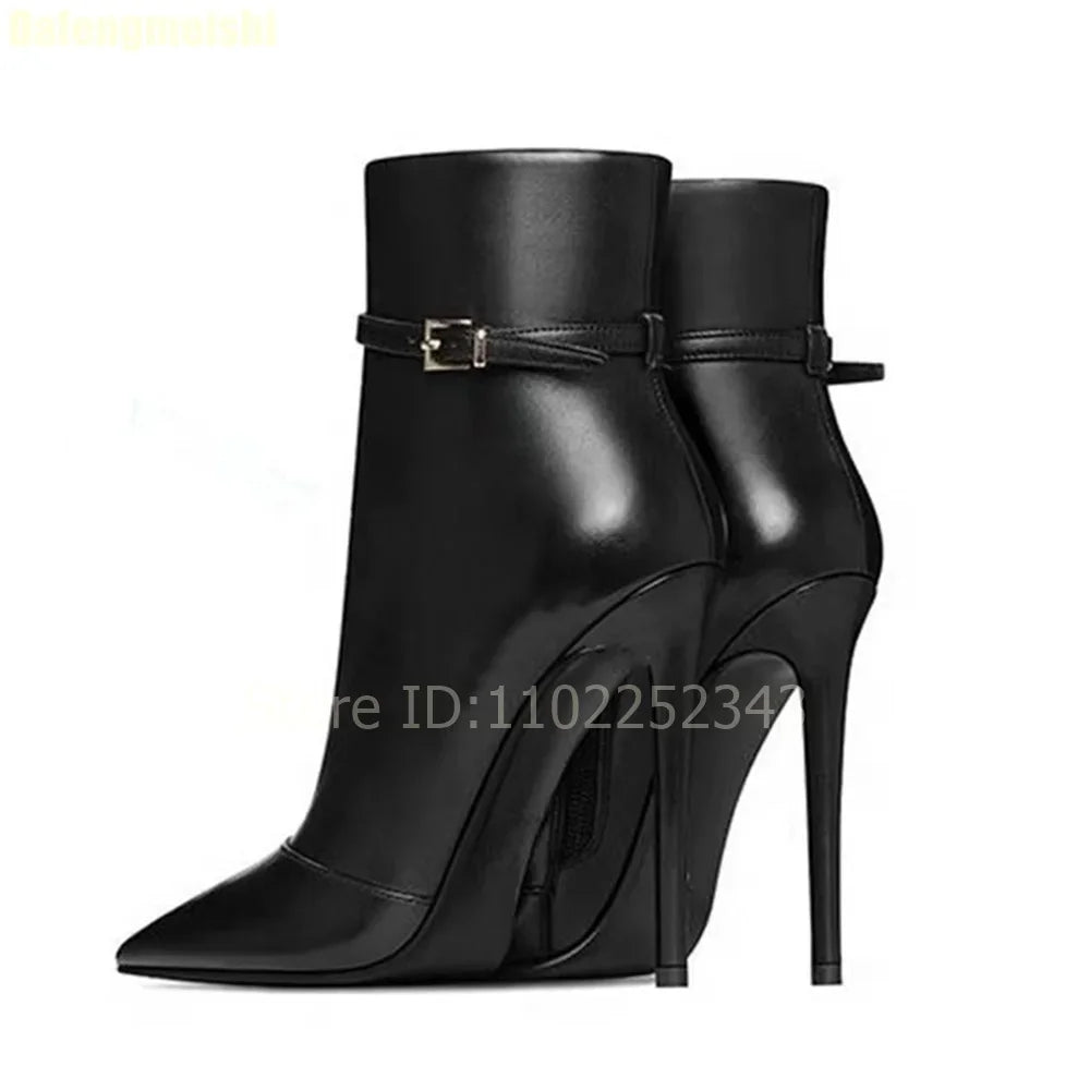 Elegant Pointed Toe Leather Boots With Stiletto Heels For Women