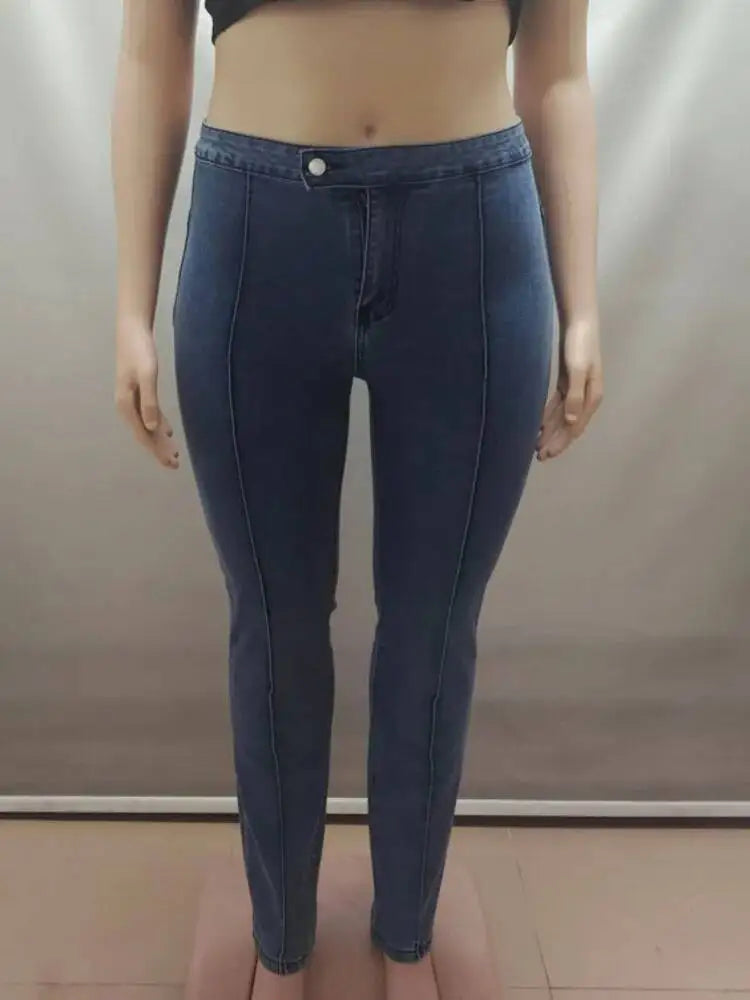 High Waist Washed Denim Skinny Jeans