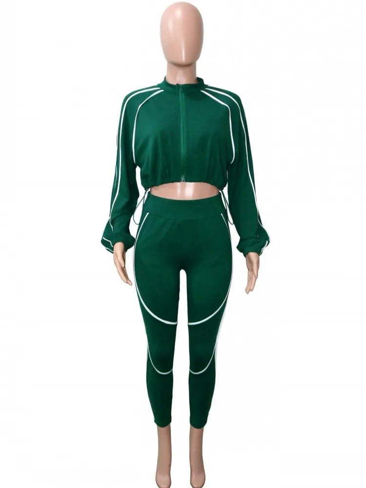 Slim Fit Long Sleeve Top and Pants Set for Women
