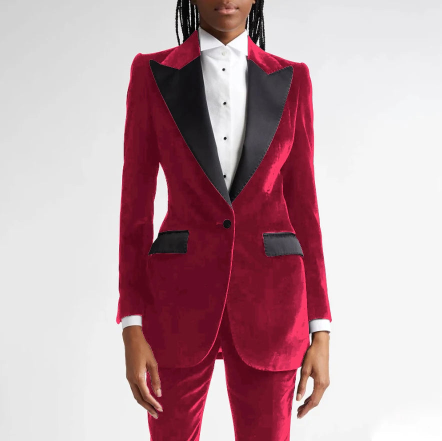 Classic Black Flannel Two Piece Business Suit For Women