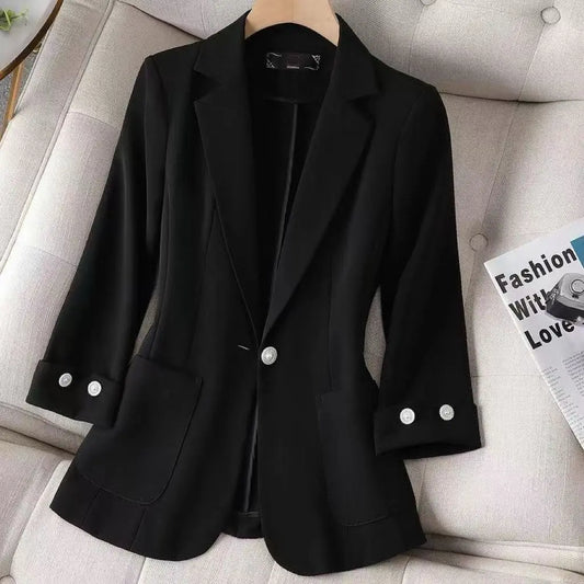 New 2025 Summer Women Blazers Coat Thin Suit Jacket for Women Short Slim Seven Point Suit, Single-layer