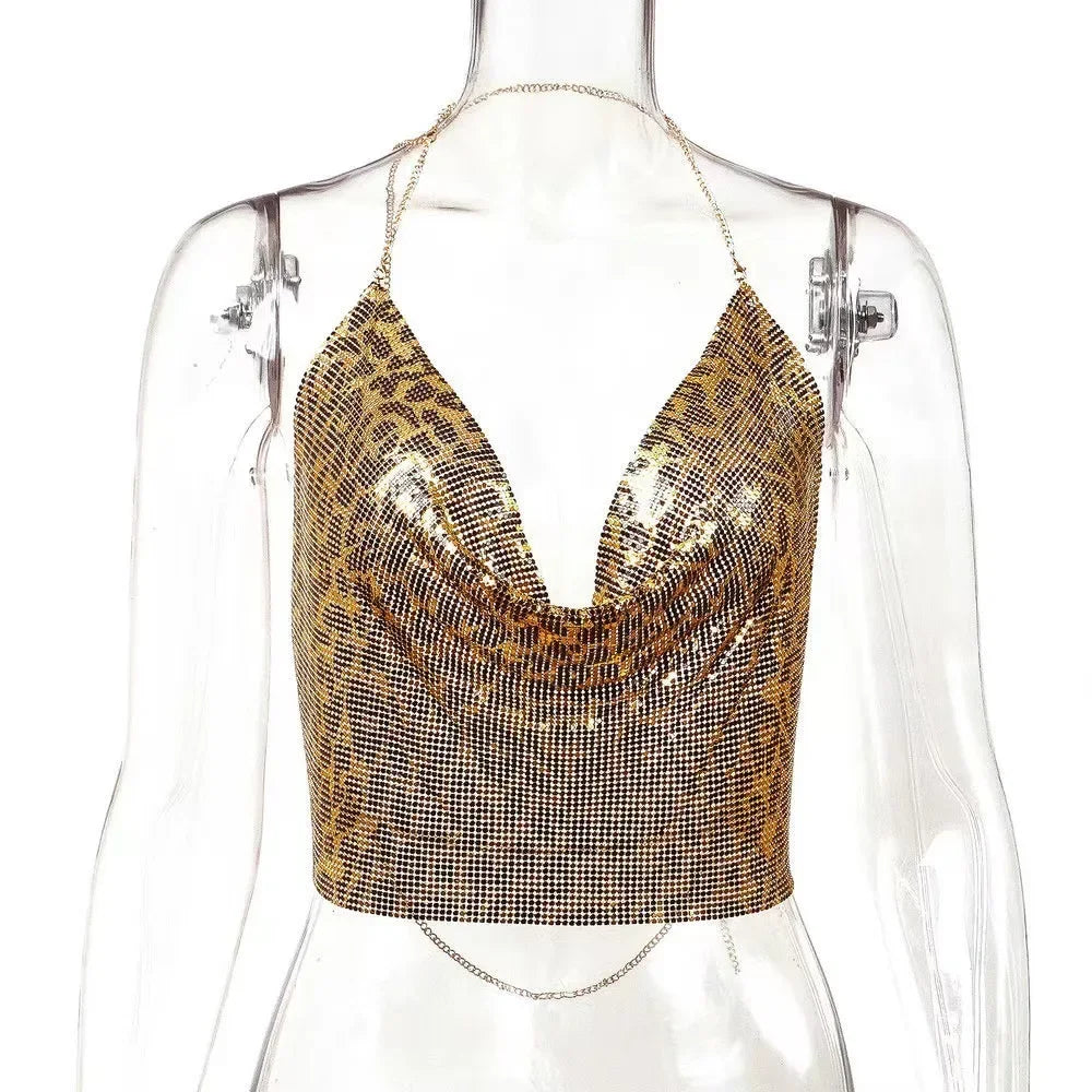 Tank Top Women Metal Sequin Camisole Party Nightclub Music Festival Sleeveless Sexy Vest for Female Streetwear 2025 Summer New