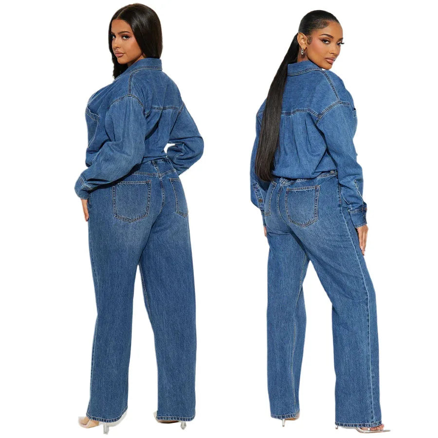 Washed Distressed Denim Jumpsuit