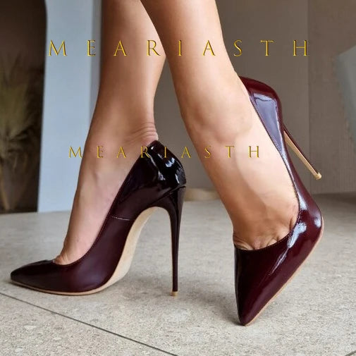 Red Patent Leather Pointed Toe Medium Heel Pumps for Women