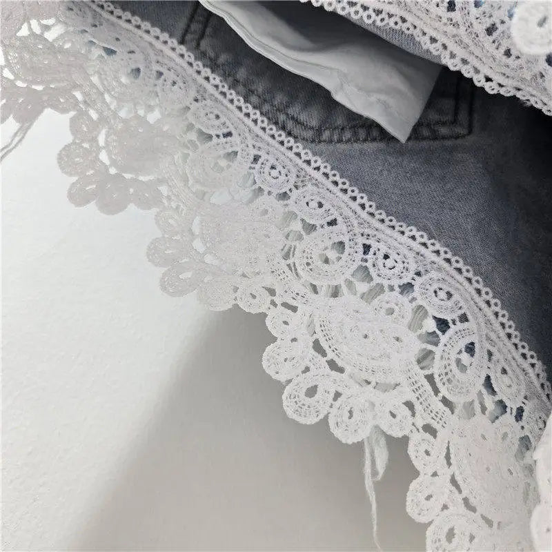 Casual High Waisted Crochet Lace Denim Shorts For Women