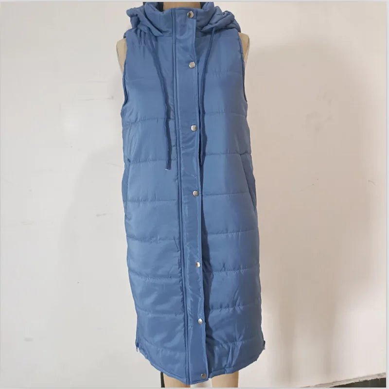 Warm Hooded Longline Sleeveless Vest Coat for Women