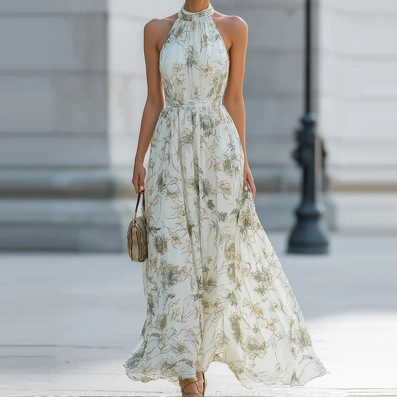 Floral Print Off Shoulder Chiffon Maxi Dress for Women