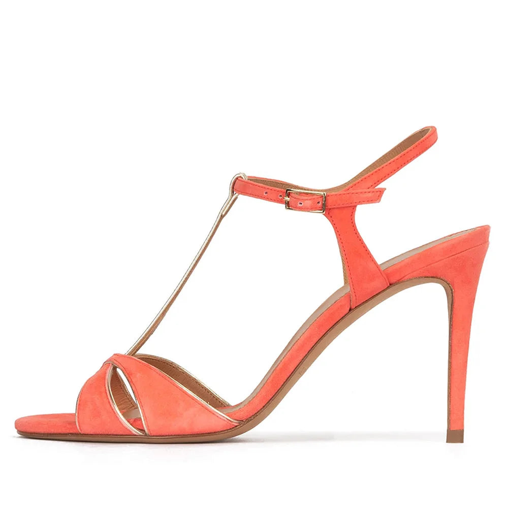 Elegant T Strap Thin Heel Sandals