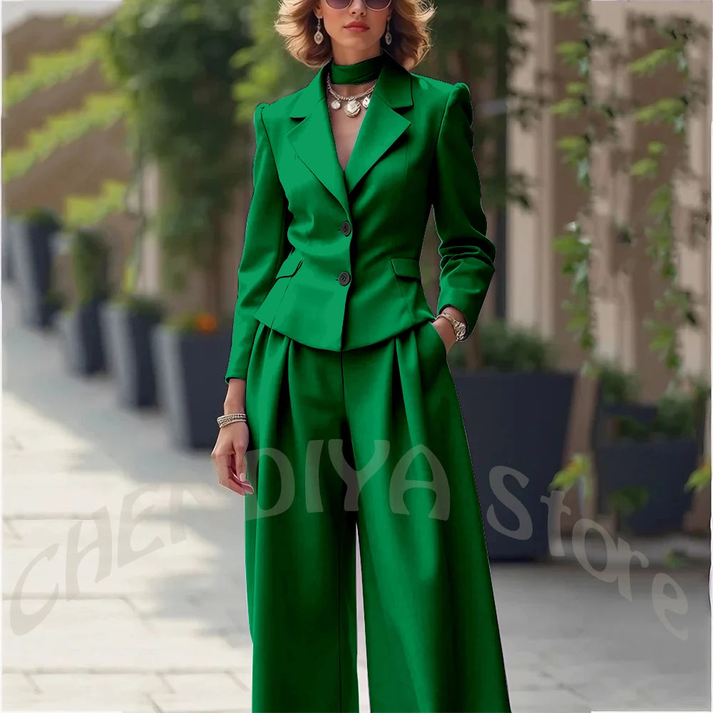 Elegant Notch Lapel Tailored Two Piece Suit Set for Women