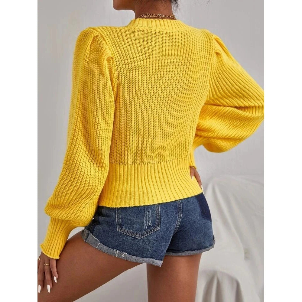 Women Round Neck Lantern Sleeve Knit Sweater Female Spring Casual Twist Rope Top y2k Clothes Streetwear