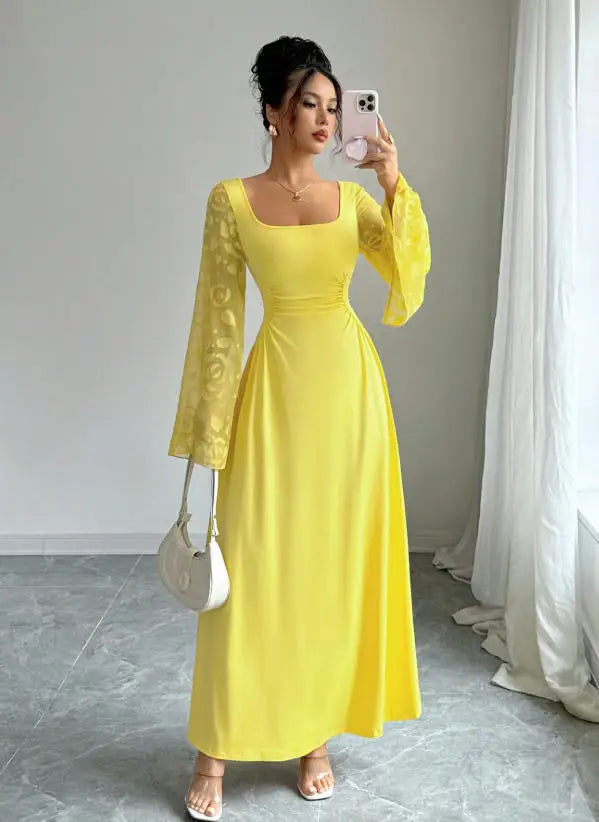 Elegant Solid Color Classic A-Line Midi Dress for Women