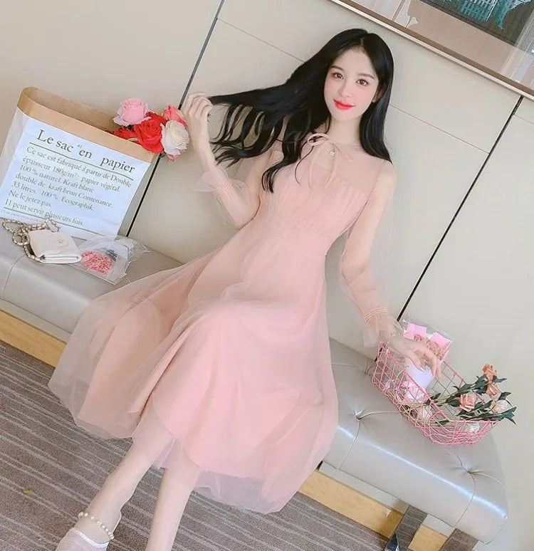 2026 Summer French Style Mesh Tulle Long Dress Women Elegant Fairy Party Maxi Dress Soft Aesthetic Holiday Beach Wear