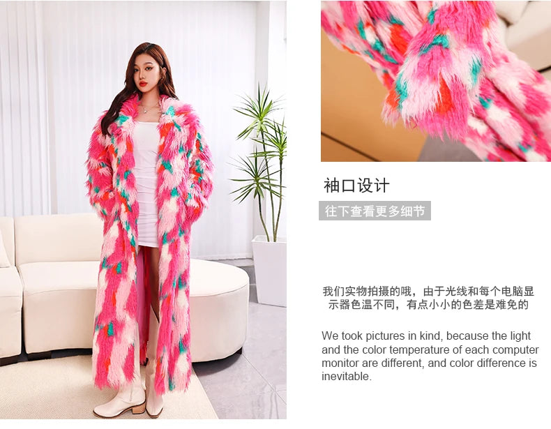 Colorful Plush Oversized Faux Fur Maxi Coat for Women