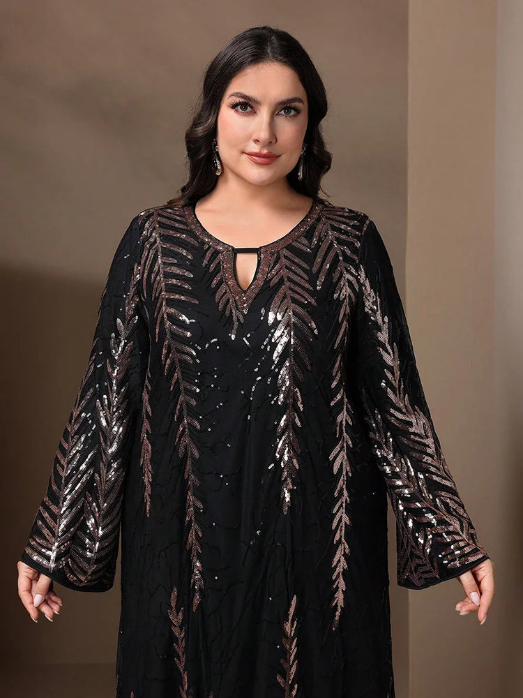 GIGI MABEL Plus Size Women's Elegant Sparkly Abayas Long Dress 2024 Spring Luxury Elegant Sequin Formal Party Evening Dresses