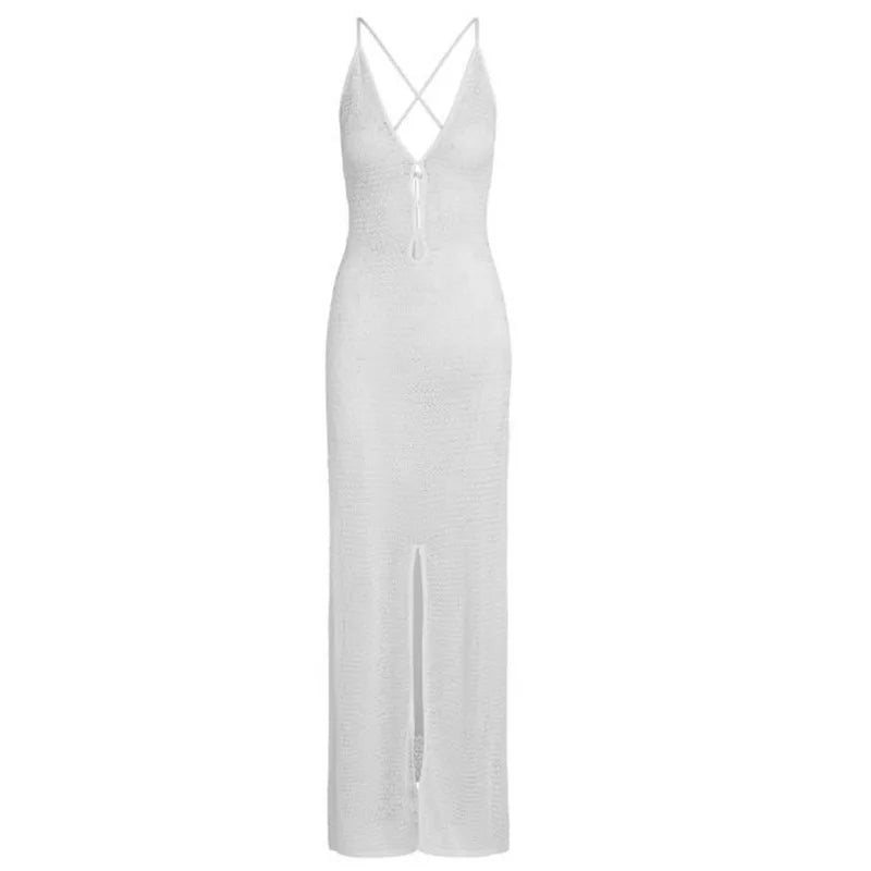 Breathable Knitted V-Neck Midi Summer Dress For Women
