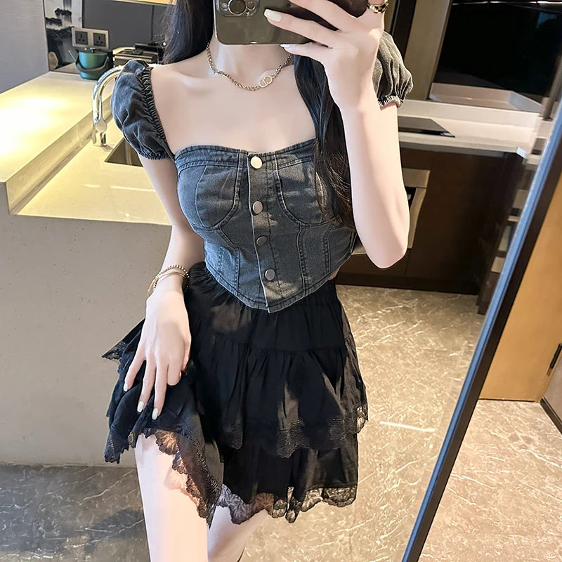 Slim Fit Off Shoulder Denim Shirt