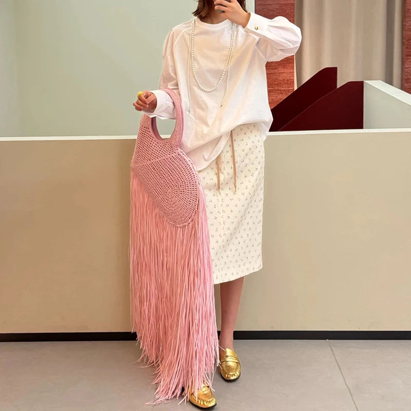 Creative Love Woven Underarm Bag Bohemian Tassel Fashion Design Large Capacity Handheld Beach Bag Hand-woven Tassel Women's Bag