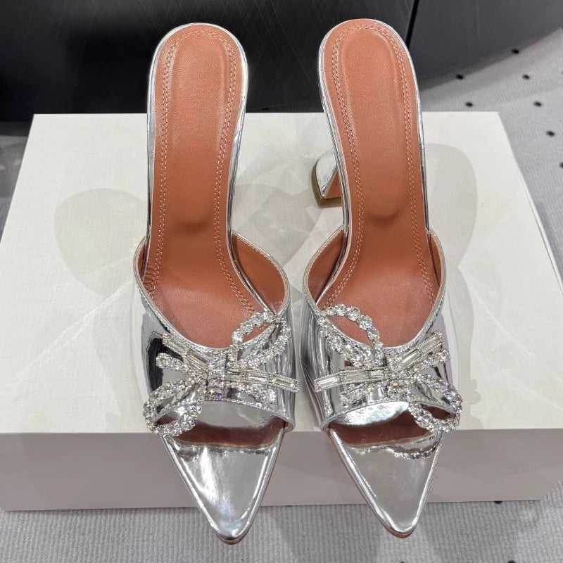 Bow Rhinestone Pointed Toe High Heel Sandals for Women