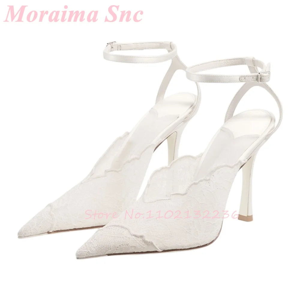 Satin Pointed Toe Ankle Strap Sandals